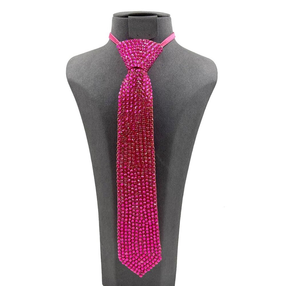 Fuchsia Crystal Necktie Glam Statement Necklace